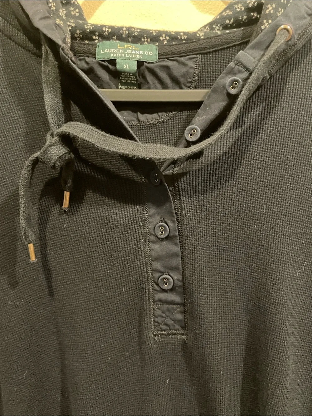 Ralph Lauren Lauren Jeans Co. Navy Blue Waffle Henley Hoodie